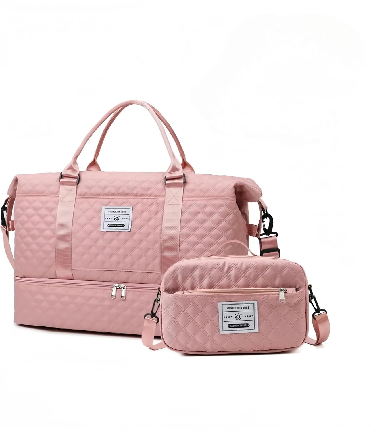 Gym Bag for Women with Shoe Compartment, Weekender Bag Travel Bag for Women, Dry-Wet Separation, and Multifunctional Large Capacity with Toiletry Bag 2 Pcs (Pink)