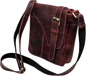Handmade Hides Vintage Leather Crossbody Messenger Bag, Burgundy Brown Satchel for Men & Women, Adjustable Strap, Distressed Full-Grain Leather Shoulder Bag for Daily Use, Work, Travel