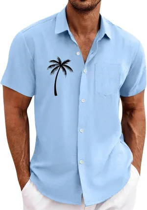 Hawaiian Button Down Shirts for Men Short Sleeve Tropical Print Tops Casual Loose Summer Beach Holiday Basic Tees 2025