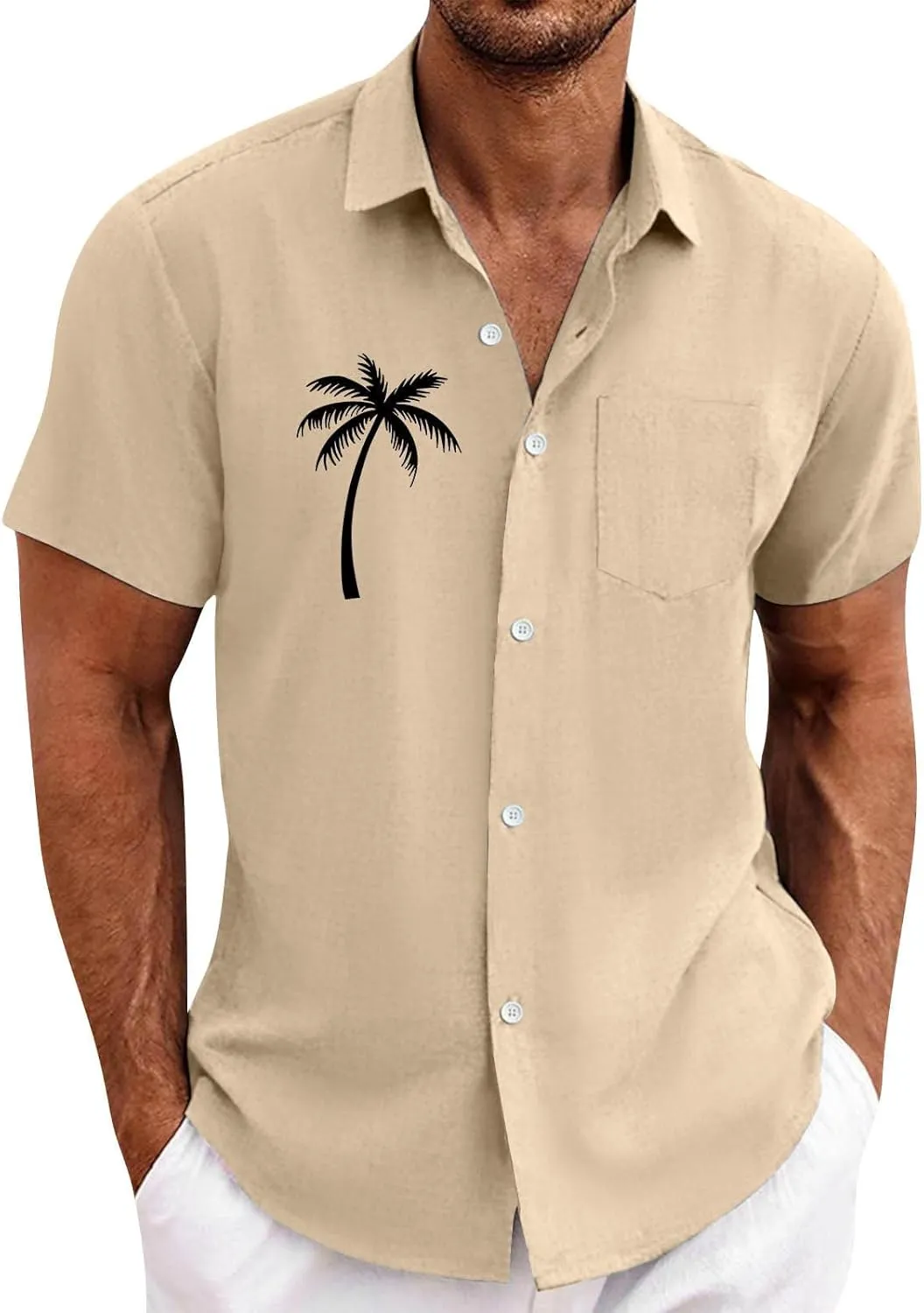 Hawaiian Button Down Shirts for Men Short Sleeve Tropical Print Tops Casual Loose Summer Beach Holiday Basic Tees 2025