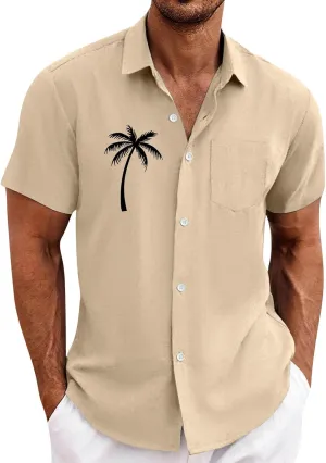 Hawaiian Button Down Shirts for Men Short Sleeve Tropical Print Tops Casual Loose Summer Beach Holiday Basic Tees 2025