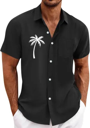 Hawaiian Button Down Shirts for Men Short Sleeve Tropical Print Tops Casual Loose Summer Beach Holiday Basic Tees 2025
