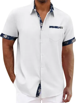 Hawaiian Shirt for Men Button Down Cuban Guayabera Tops V Neck Short Sleeve Aloha Shirts Summer Beach Camp Blouses