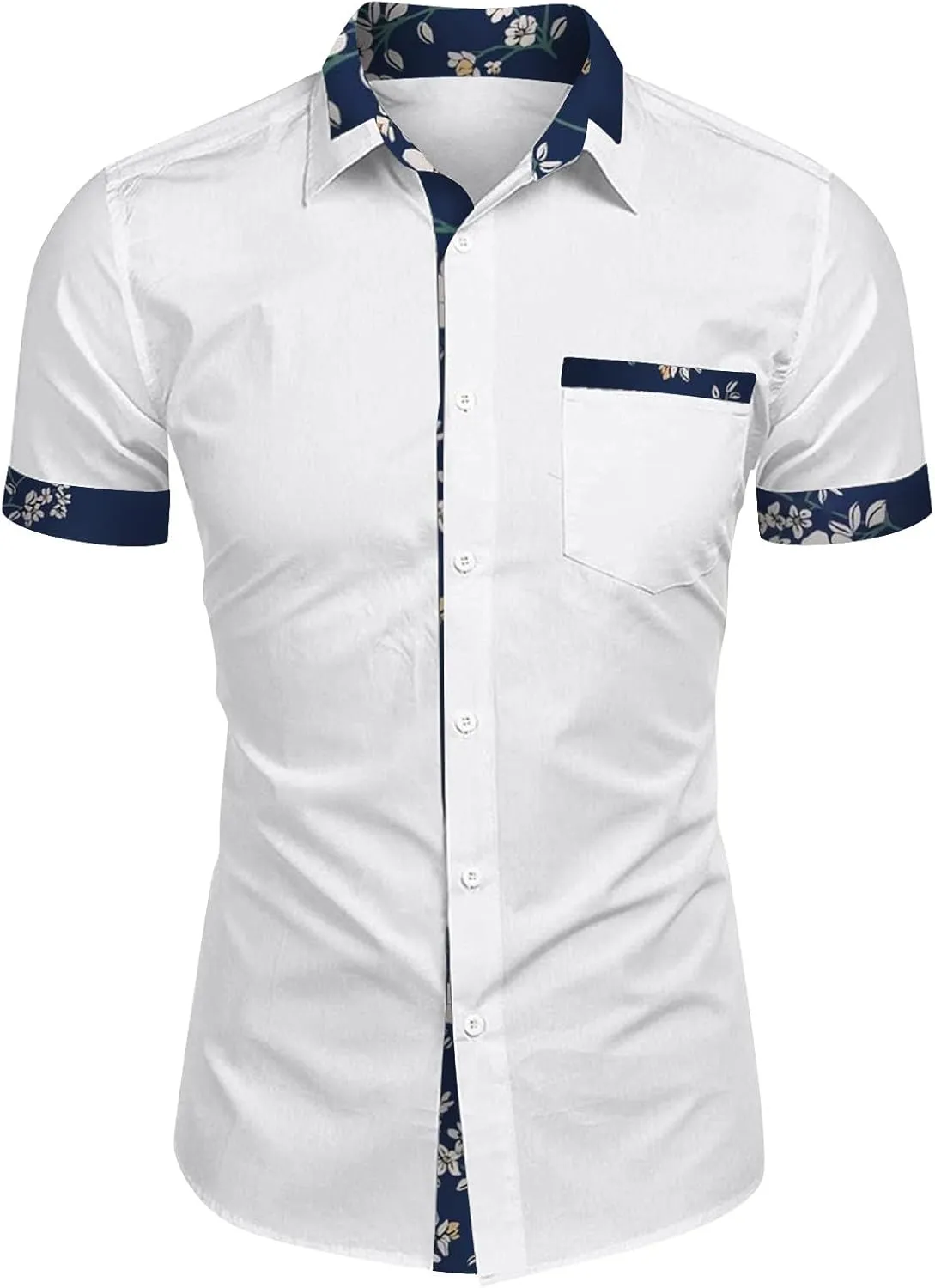 Hawaiian Shirt for Men Button Down Cuban Guayabera Tops V Neck Short Sleeve Aloha Shirts Summer Beach Camp Blouses
