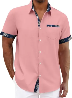 Hawaiian Shirt for Men Button Down Cuban Guayabera Tops V Neck Short Sleeve Aloha Shirts Summer Beach Camp Blouses