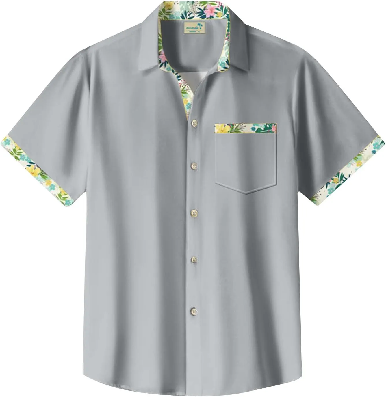 Hawaiian Shirt for Men Button Down Short Sleeve Blouse Stretch V Neck Blouses Summer Beach Aloha Shirts with Pocket