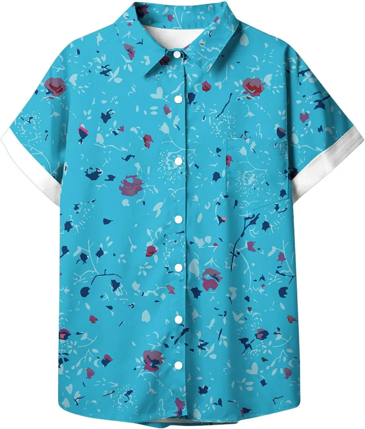 Hawaiian Shirts for Women Button Down Short Sleeve V Neck T Shirts Boho Floral Print Summer Blouses with Pockets