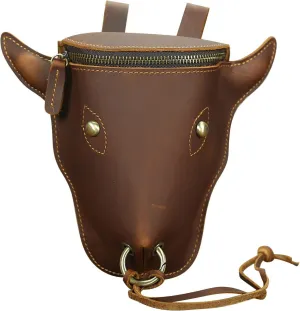 Head Layer Leather Leather Waist Bag Men'S Retro Cool Cow Head Hanging Bag Wear Waist Belt Cell Phone Waist Pack Bags (Bronze, One Size)