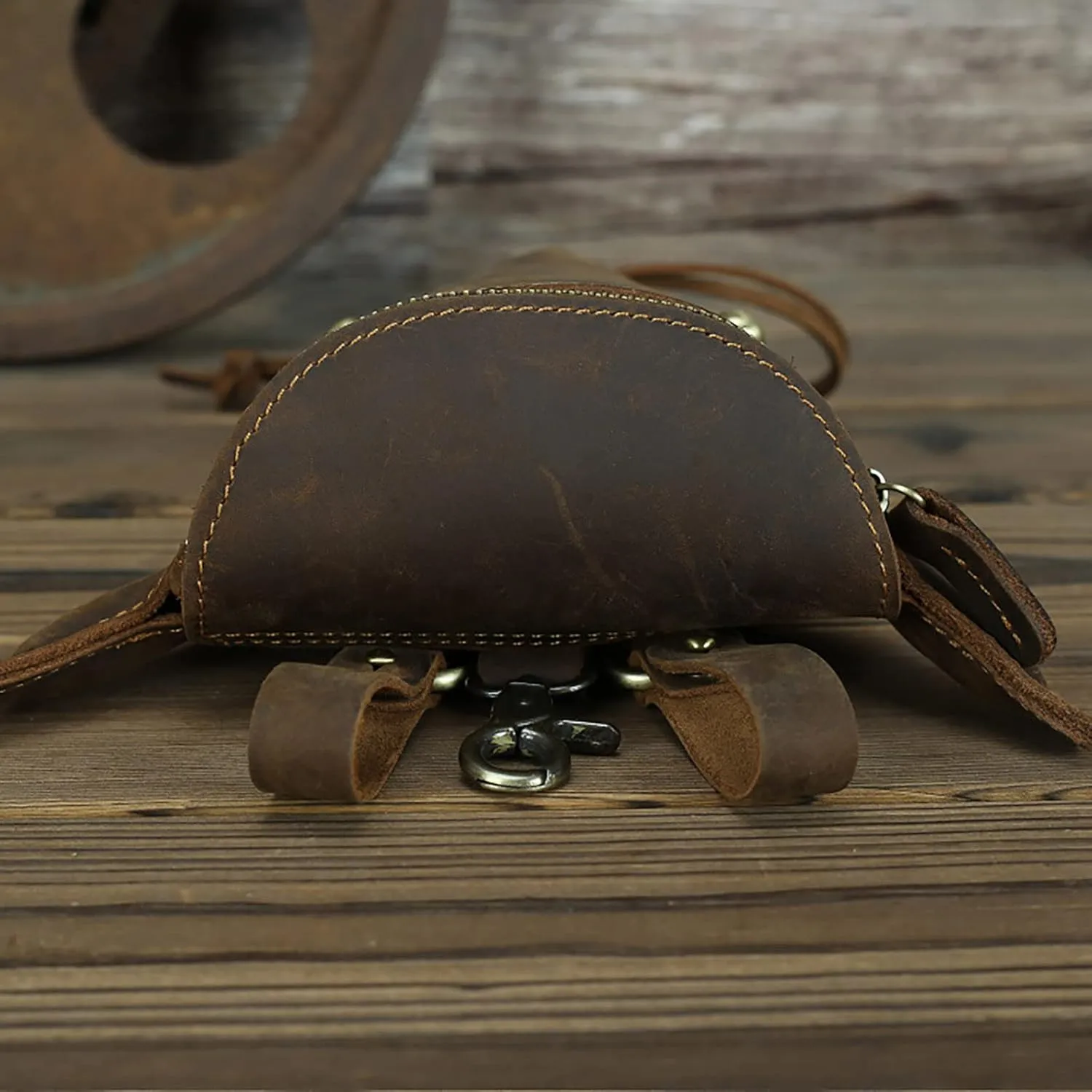 Head Layer Leather Leather Waist Bag Men'S Retro Cool Cow Head Hanging Bag Wear Waist Belt Cell Phone Waist Pack Bags (Bronze, One Size)