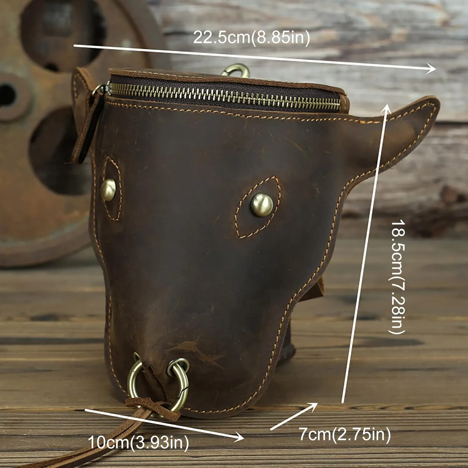 Head Layer Leather Leather Waist Bag Men'S Retro Cool Cow Head Hanging Bag Wear Waist Belt Cell Phone Waist Pack Bags (Coffee, One Size)