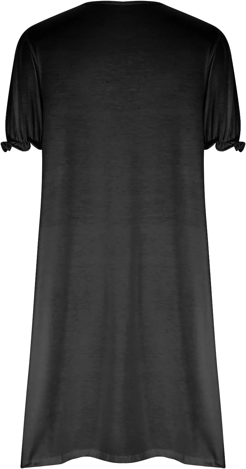 HGps8w Women's 2025 Casual Summer Dresses Cute Ruffle Hem V Neck Short Sleeve Solid Color A-Line Beach Sundress with Pockets