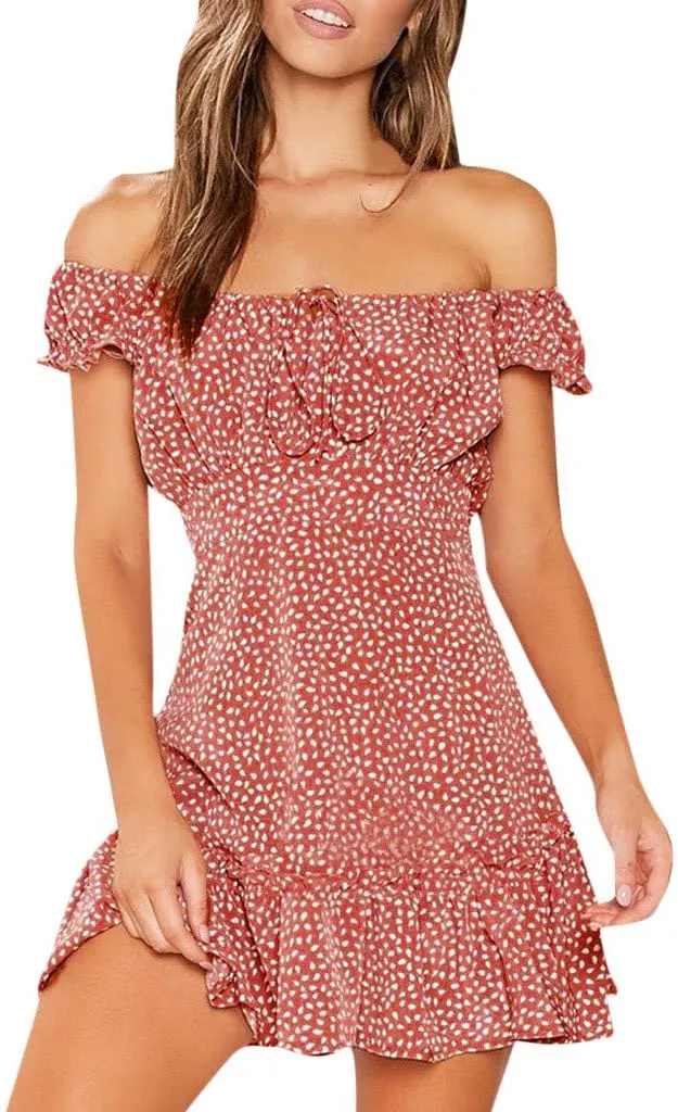 HHmei Women's Summer Casual Sleeveless Dresses, Off Shoulder Above Knee Party Dress Sundress