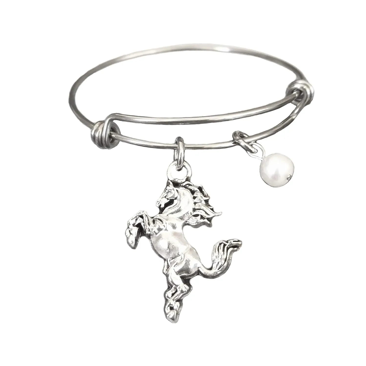 Horse Pearl Bracelet Handmade on an Expandable Stainless Steel Bangle