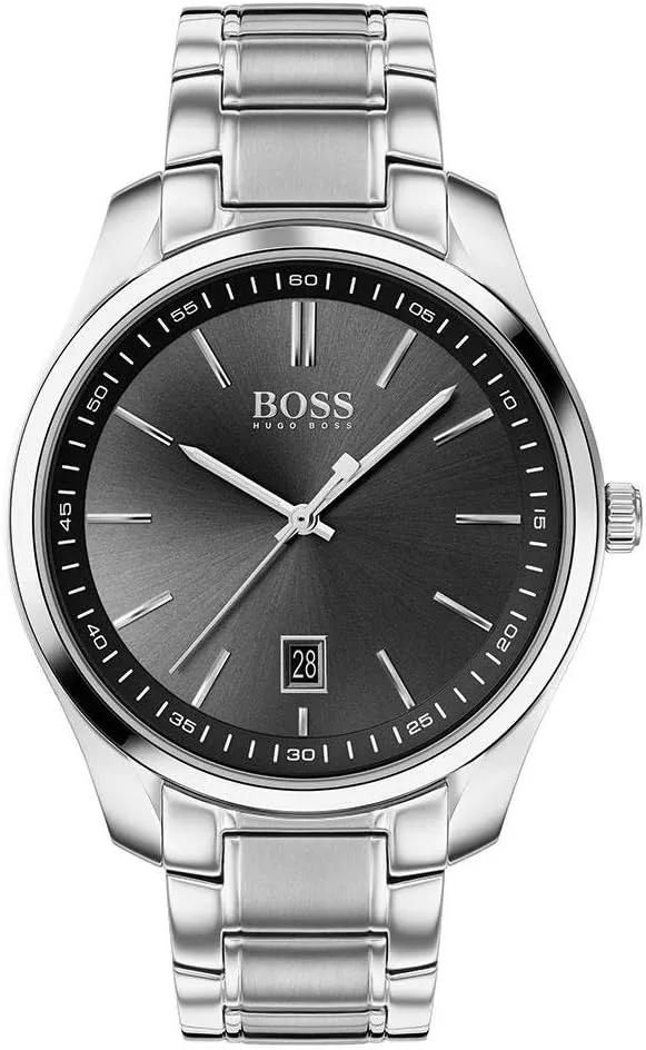 Hugo Black Men's Quartz Watch with Stainless Steel Strap, Silver, Black, 20