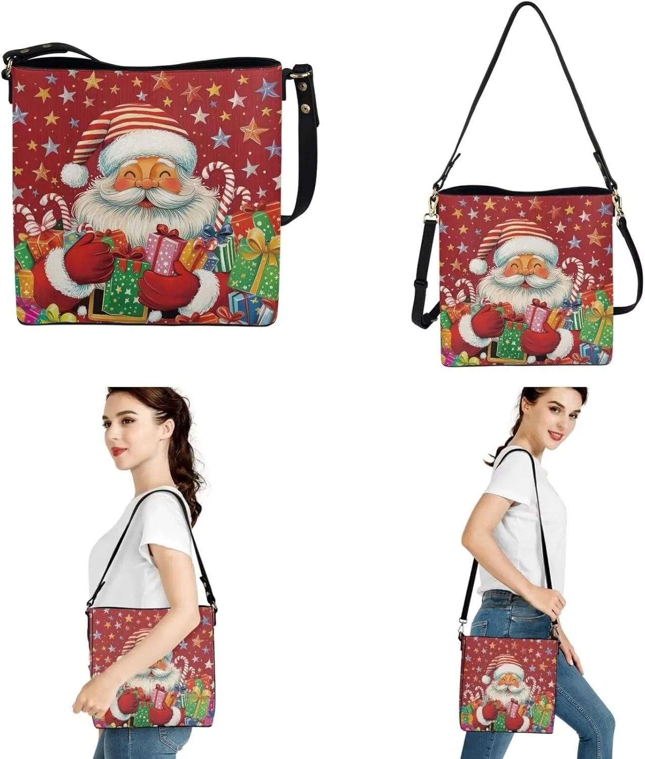 HUGS IDEA Bucket Bag with Zipper Around Wallets Full Set of 2 Packs Large PU Leather Crossbody Hobo Bags