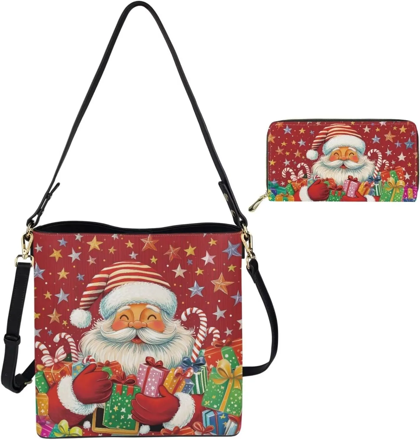 HUGS IDEA Bucket Bag with Zipper Around Wallets Full Set of 2 Packs Large PU Leather Crossbody Hobo Bags