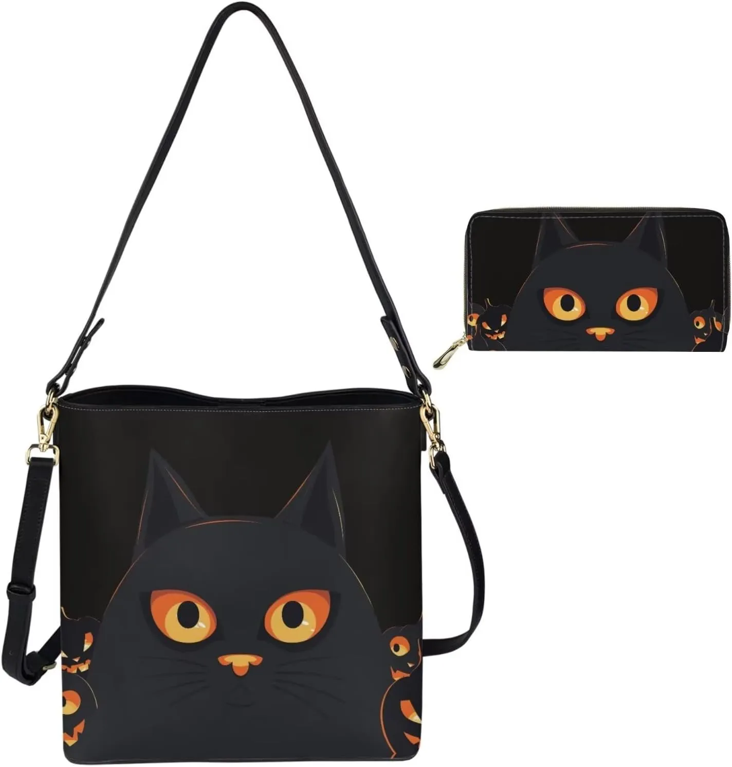HUGS IDEA Bucket Bag with Zipper Around Wallets Full Set of 2 Packs Large PU Leather Crossbody Hobo Bags