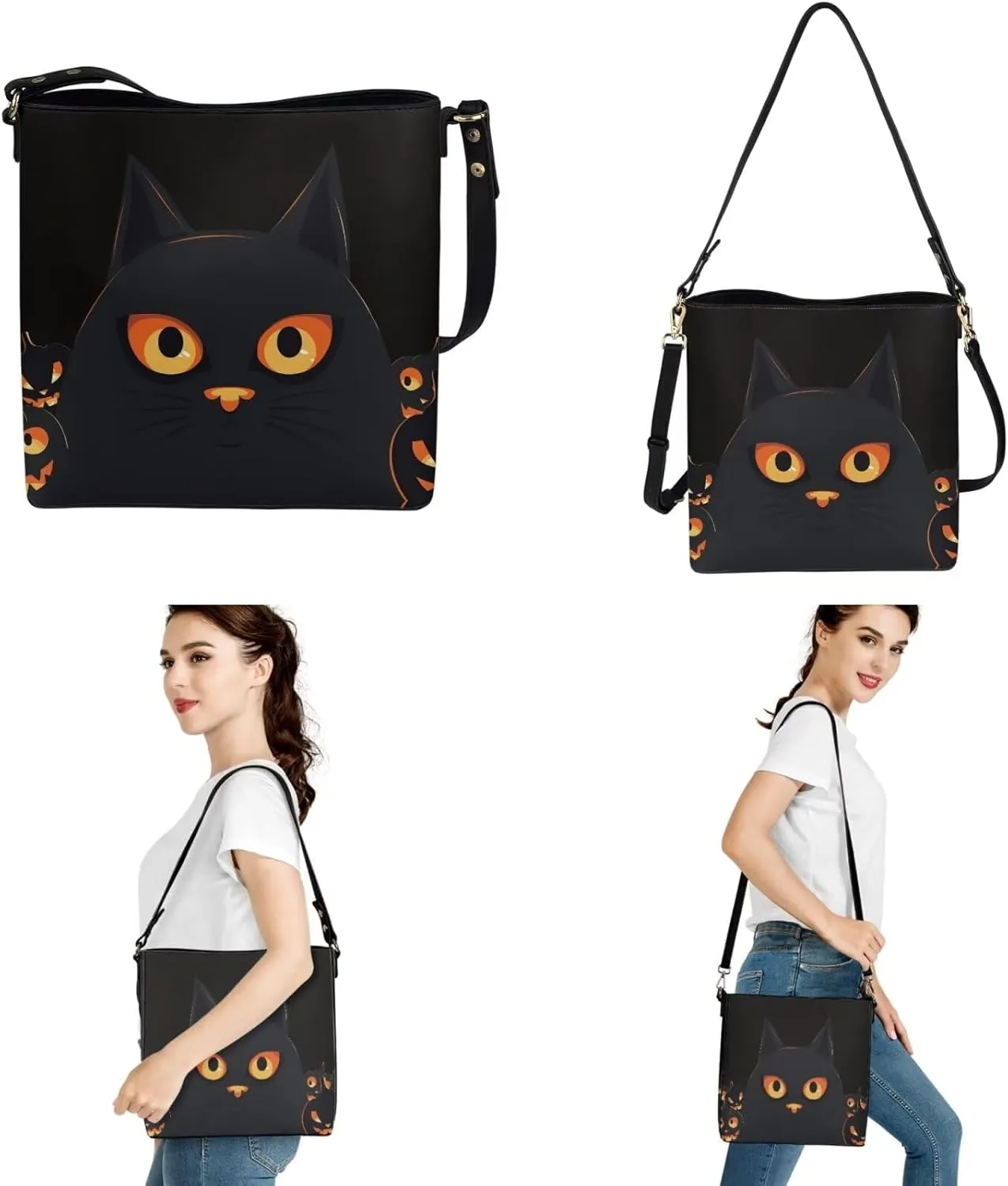HUGS IDEA Bucket Bag with Zipper Around Wallets Full Set of 2 Packs Large PU Leather Crossbody Hobo Bags