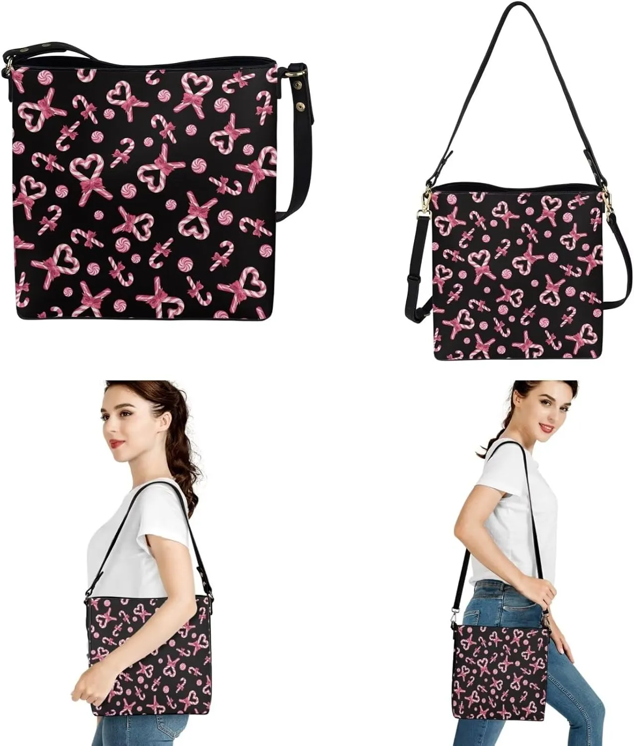 HUGS IDEA Hobo Bucket Satchel Bag for Womens Tote Handbag Set Cross Body Bags Cute Shoulder Purse