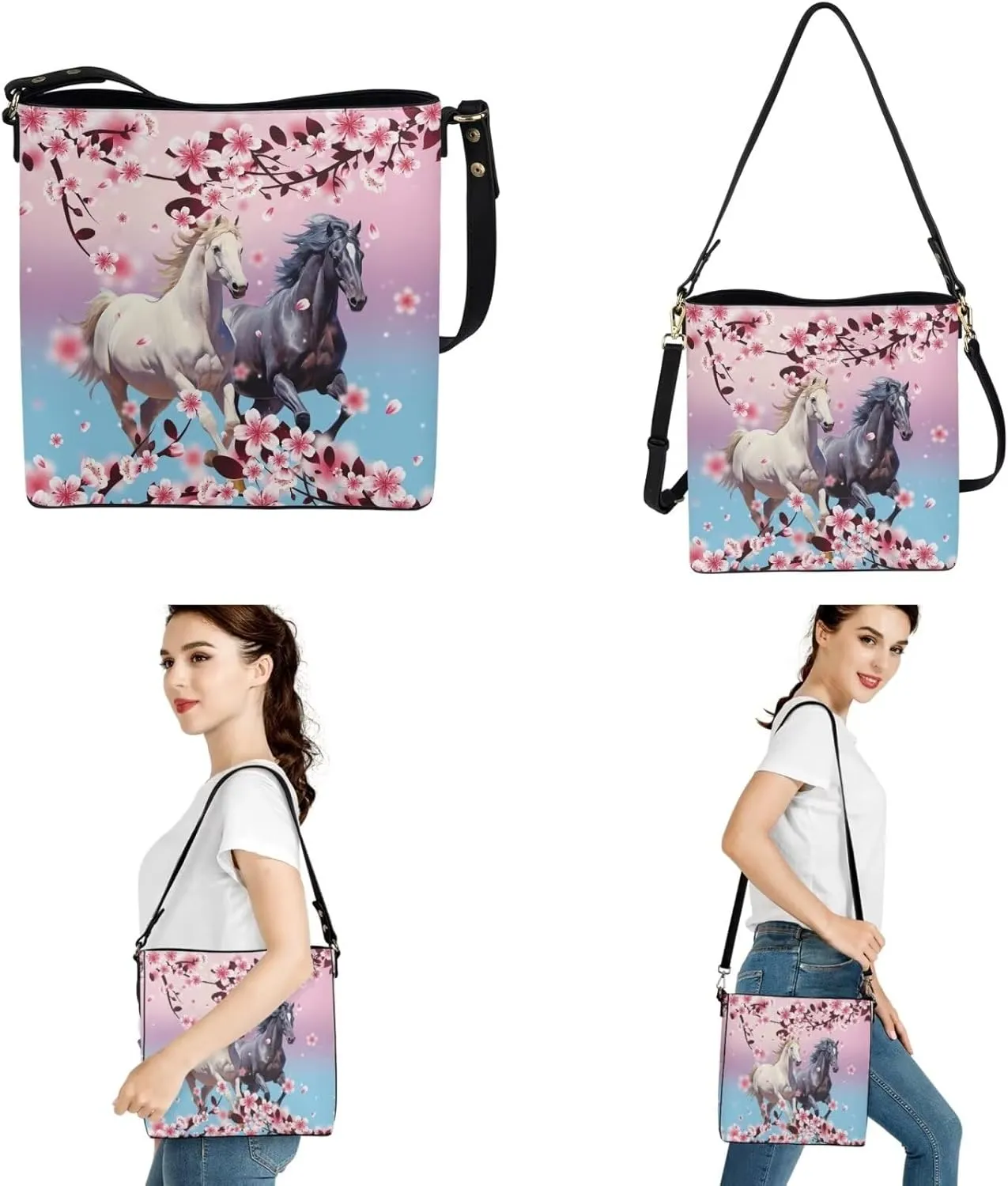 HUGS IDEA Hobo Bucket Satchel Bag for Womens Tote Handbag Set Cross Body Bags Cute Shoulder Purse