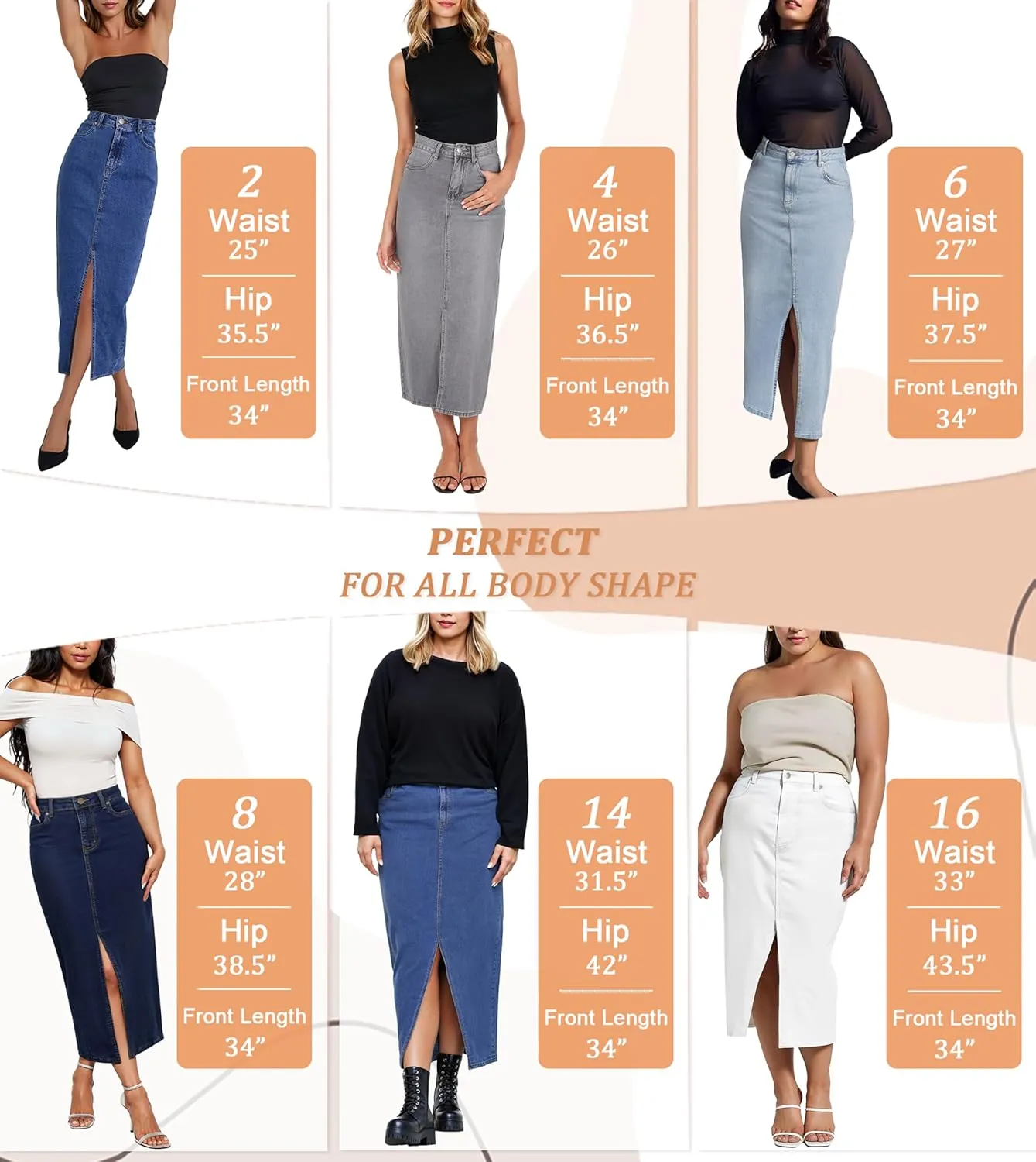 Hybrid & Company Women's Long Denim Skirt  Stretch Jean Skirt for Office and Casual Wear