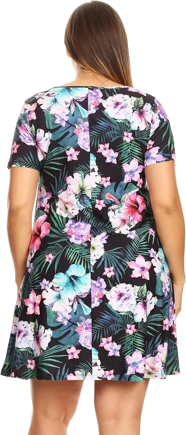 ICONOFLASH Womens Casual Summer Dresses with Pockets Short Sleeves Floral Print