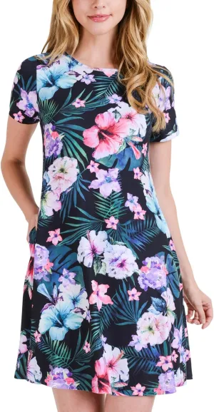 ICONOFLASH Womens Casual Summer Dresses with Pockets Short Sleeves Floral Print