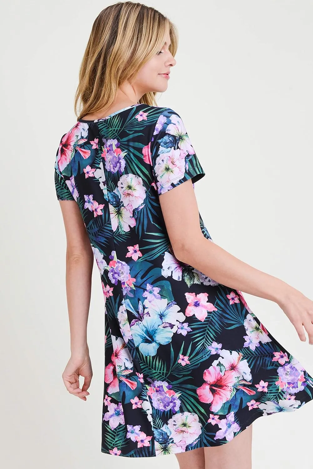 ICONOFLASH Womens Casual Summer Dresses with Pockets Short Sleeves Floral Print