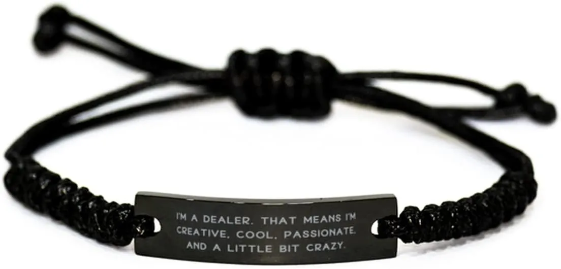 Inspirational Dealer Gifts, I'm a Dealer. That Means I'm, Epic Graduation Black Rope Bracelet for Coworkers from Boss, Beaded Bracelet, Friendship Bracelet, Macrame Bracelet, Beaded Jewelry,