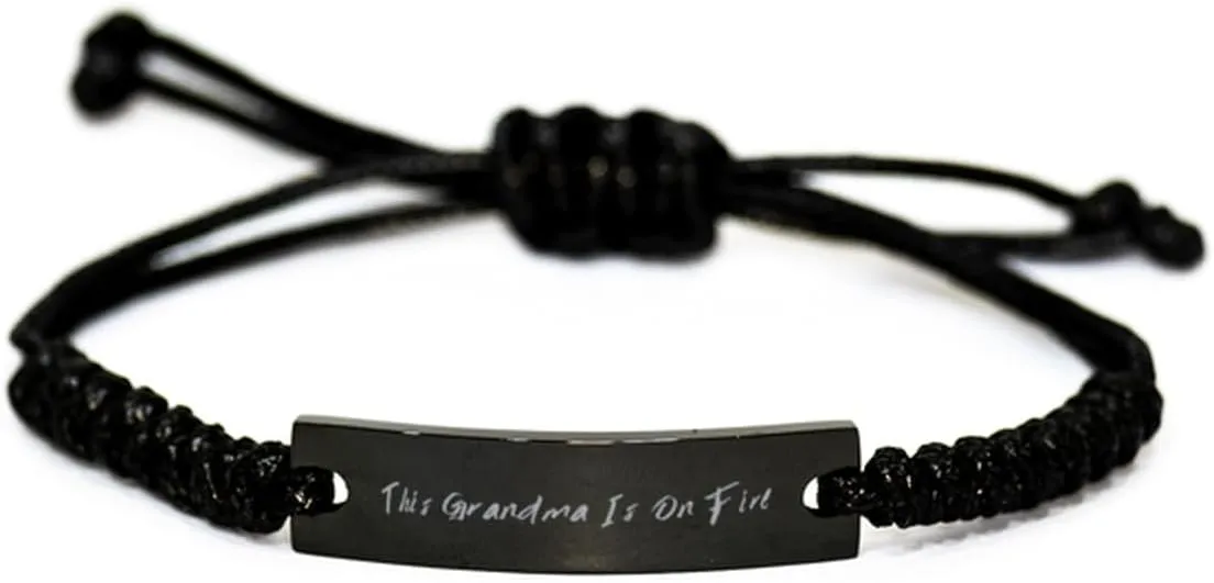 Inspirational Grandma Black Rope Bracelet, This Grandma is On Fire, Present for Grandmom, Best Gifts from Grandchild, Appreciation Gift for Grandma, Grandma Gift Ideas, Personalized Gifts for