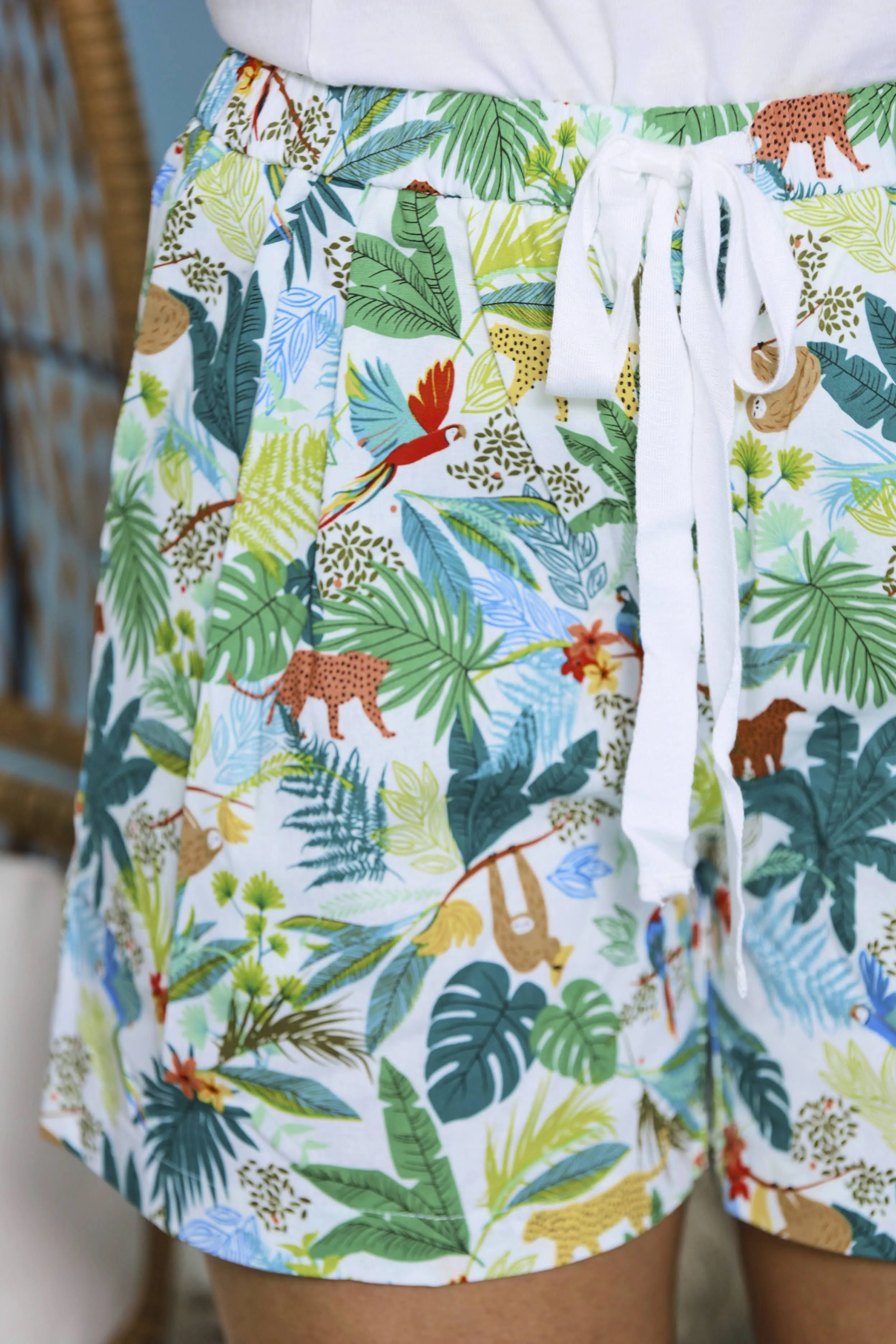 Into The Jungle Patterned Drawstring Shorts