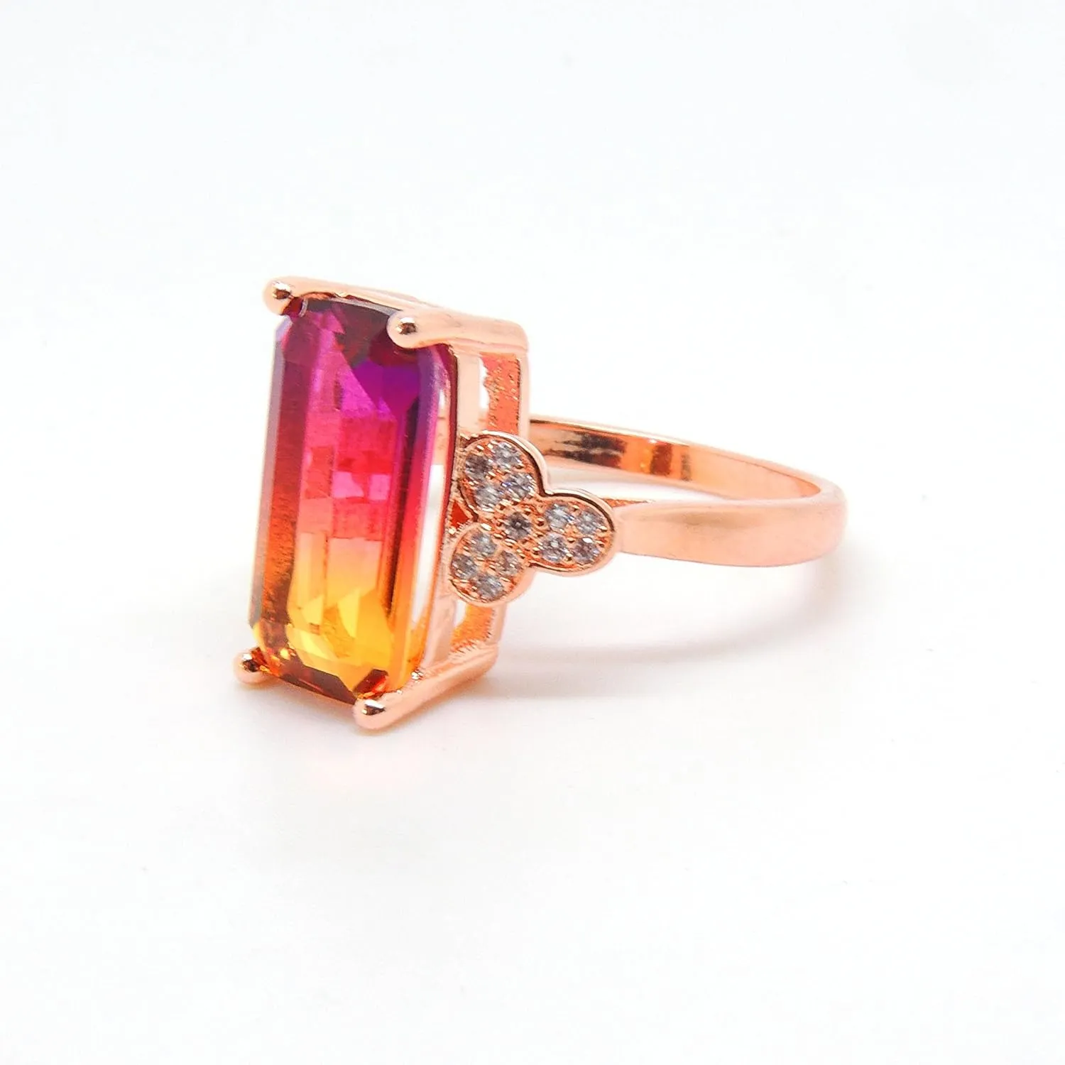 Iris Emerald Cut Statement Ring for Women by Ginger Lyne | Rainbow Mystic Cubic Zirconia Rose Gold Plated Fashion Jewelry Ring for Her | Gift for Birthdays or Holidays