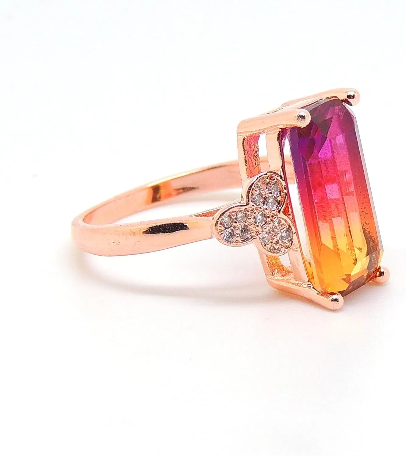 Iris Emerald Cut Statement Ring for Women by Ginger Lyne | Rainbow Mystic Cubic Zirconia Rose Gold Plated Fashion Jewelry Ring for Her | Gift for Birthdays or Holidays