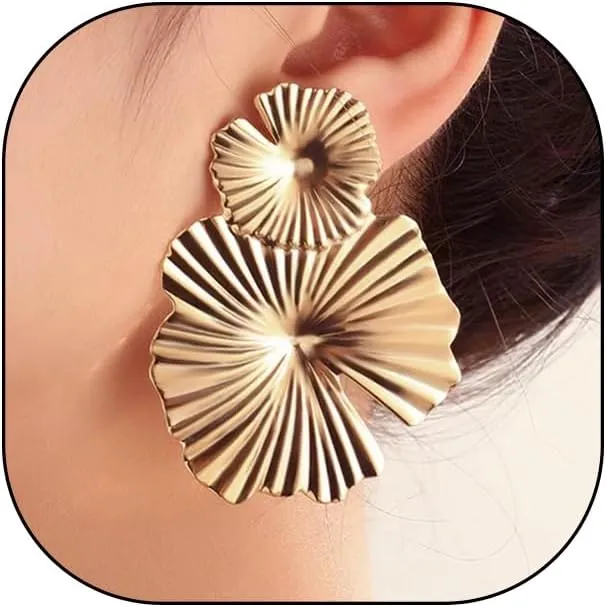 Irregular Gold Plated Leaf Dangle Earrings for Women Exaggerate Geometric Texture Large Metal Dangling Earrings Unique Statement Jewelry Gifts