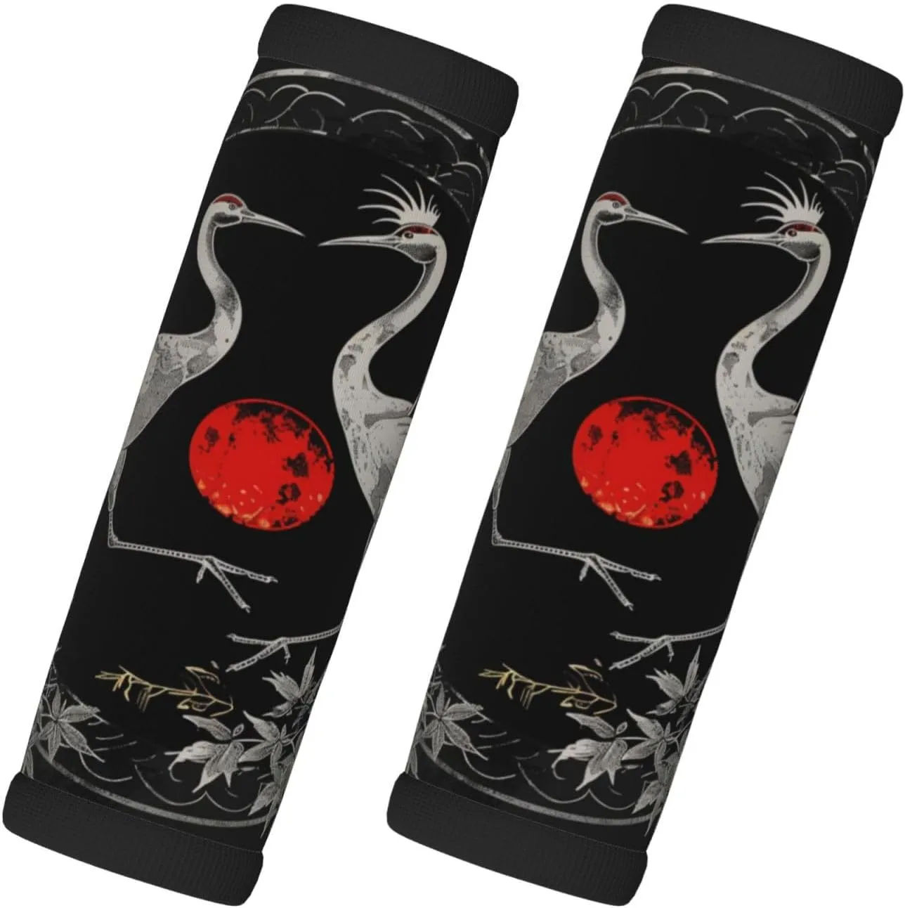 Japanese Crane 2 Pack Luggage Handle Wraps for Suitcase Crane Flower Luggage Identifiers Neoprene Handle Grips Covers Comfort Travel Accessories