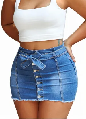Jean Skirts for Women Denim Mini High Stretchy High Waisted Casual Raw Hem Button Front Tie Jean Pencil Skirt 2025 Trendy