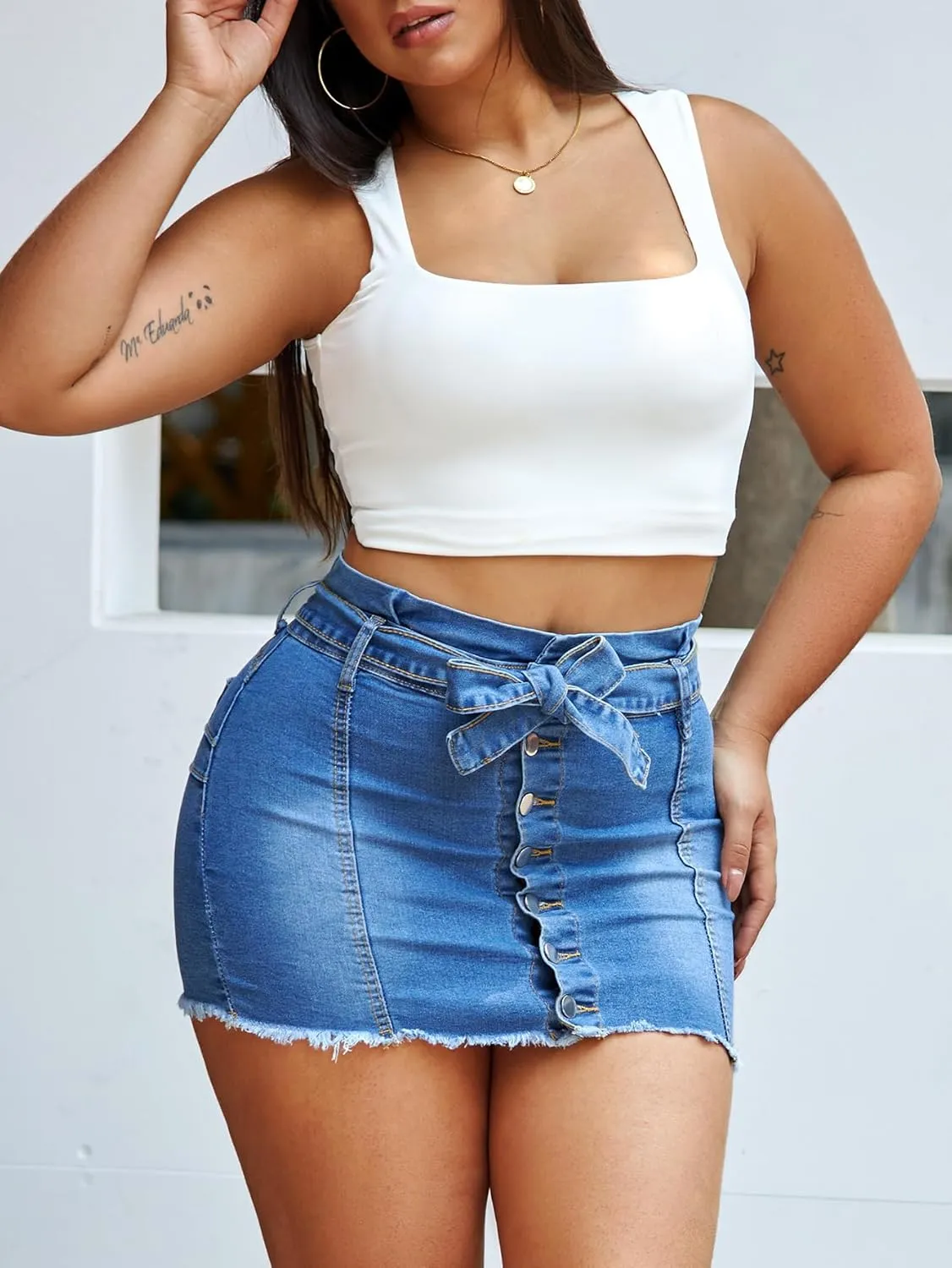 Jean Skirts for Women Denim Mini High Stretchy High Waisted Casual Raw Hem Button Front Tie Jean Pencil Skirt 2025 Trendy