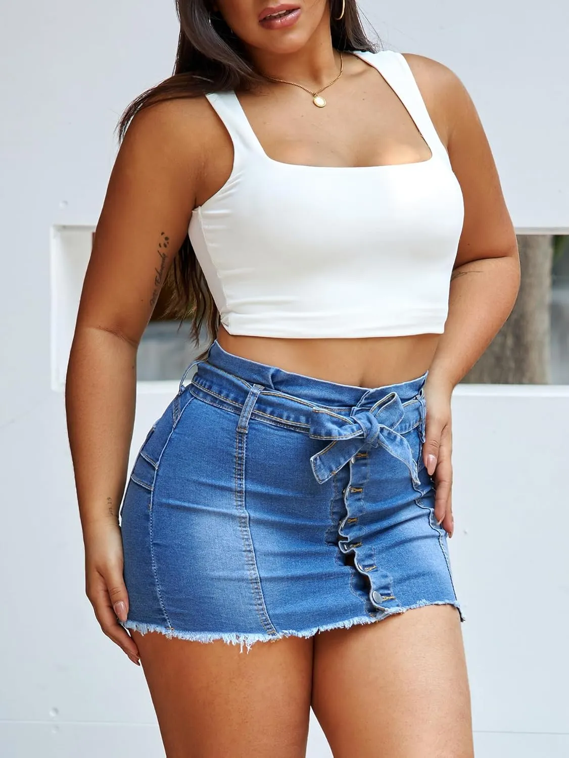 Jean Skirts for Women Denim Mini High Stretchy High Waisted Casual Raw Hem Button Front Tie Jean Pencil Skirt 2025 Trendy