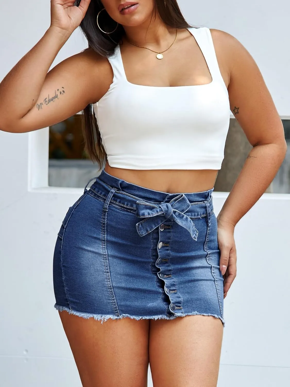 Jean Skirts for Women Denim Mini High Stretchy High Waisted Casual Raw Hem Button Front Tie Jean Pencil Skirt 2025 Trendy