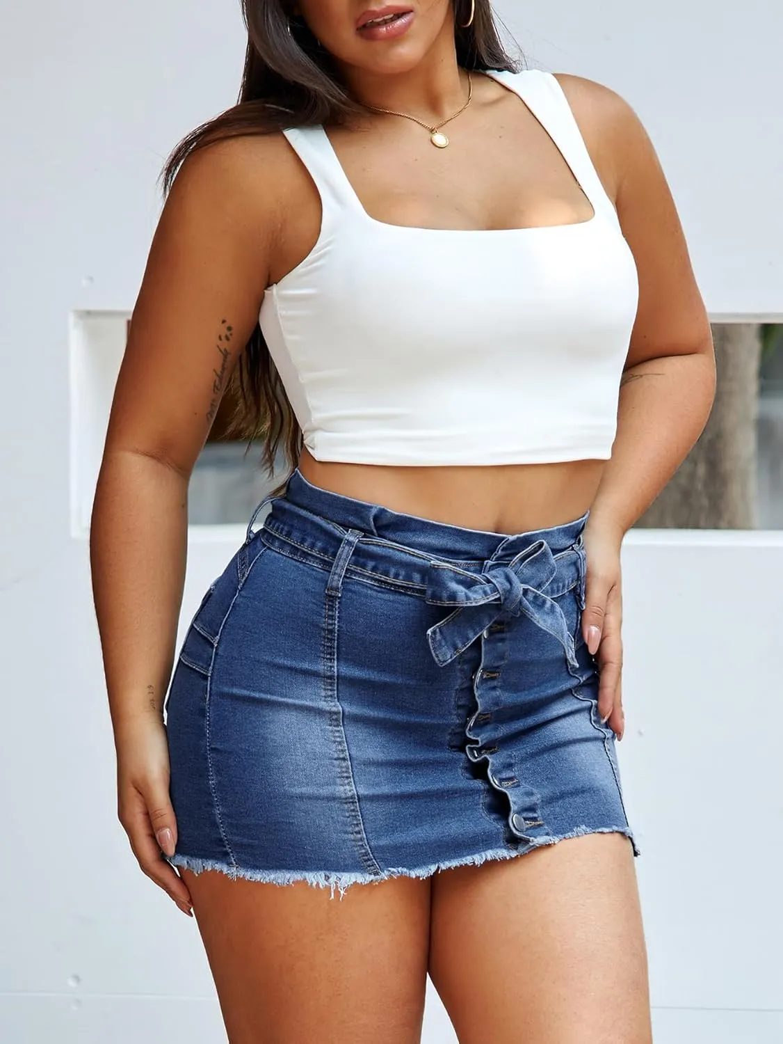 Jean Skirts for Women Denim Mini High Stretchy High Waisted Casual Raw Hem Button Front Tie Jean Pencil Skirt 2025 Trendy
