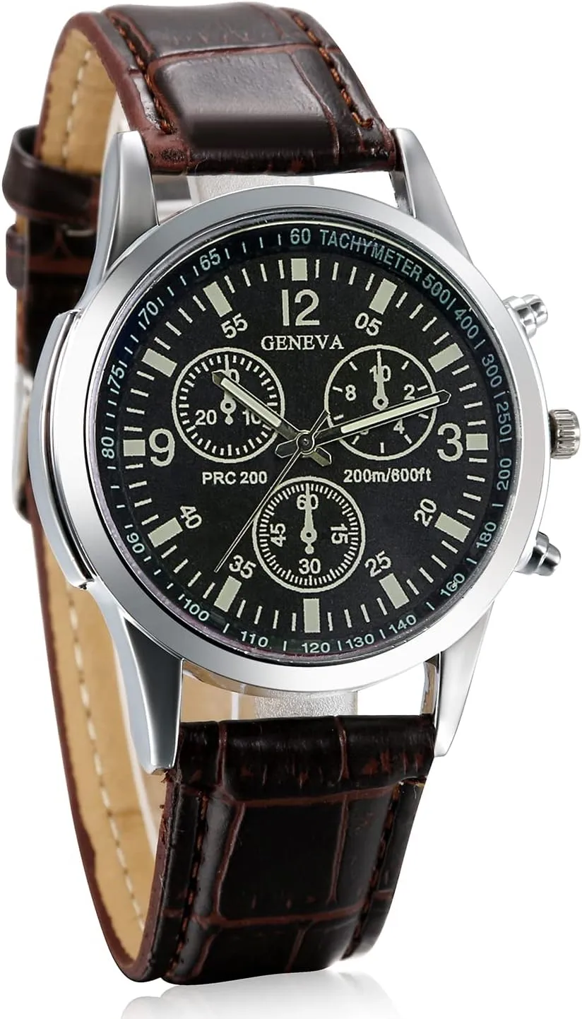 JewelryWe Business Casual Men's Quartz Wrist Watch Dial Leather Strap Watches