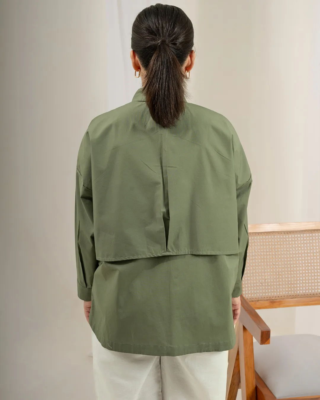 Jiyū Oversized Flap Shirt : Olive