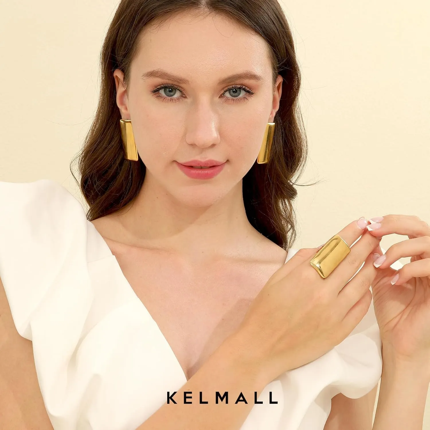 KELMALL Chunky Twisted Textured Double Hoop Earrings for Women Gold Plated Geometric Bold Circle Round Oval Love Knot Statement Drop Dangle Earrings Jewelry Gift