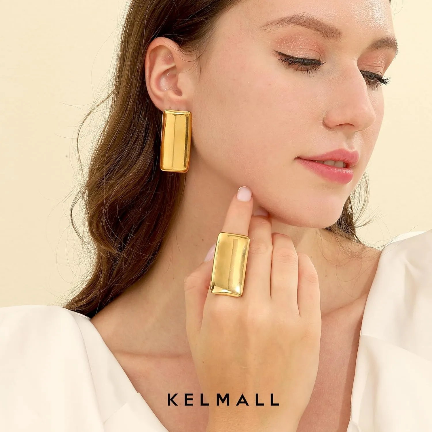 KELMALL Chunky Twisted Textured Double Hoop Earrings for Women Gold Plated Geometric Bold Circle Round Oval Love Knot Statement Drop Dangle Earrings Jewelry Gift