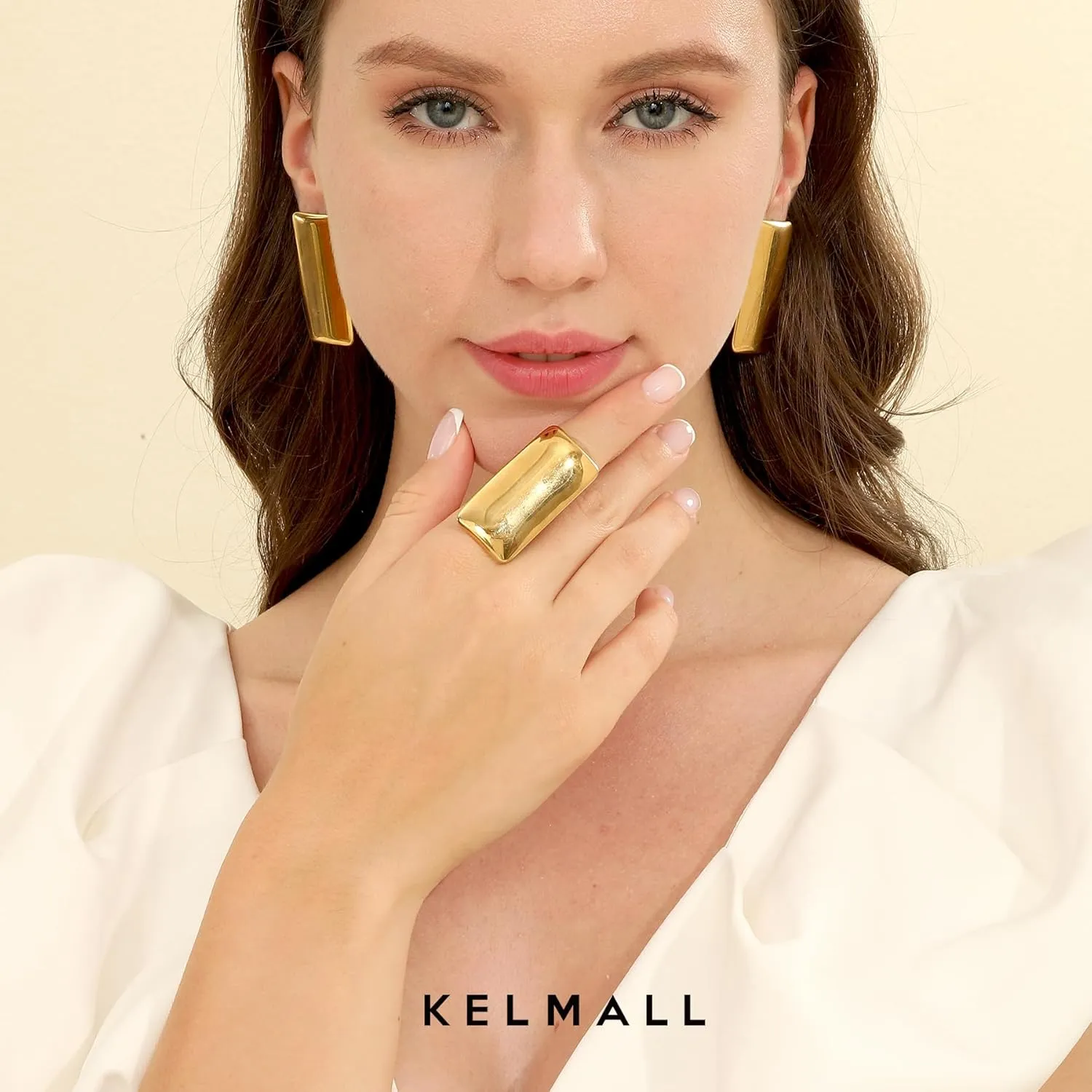 KELMALL Chunky Twisted Textured Double Hoop Earrings for Women Gold Plated Geometric Bold Circle Round Oval Love Knot Statement Drop Dangle Earrings Jewelry Gift
