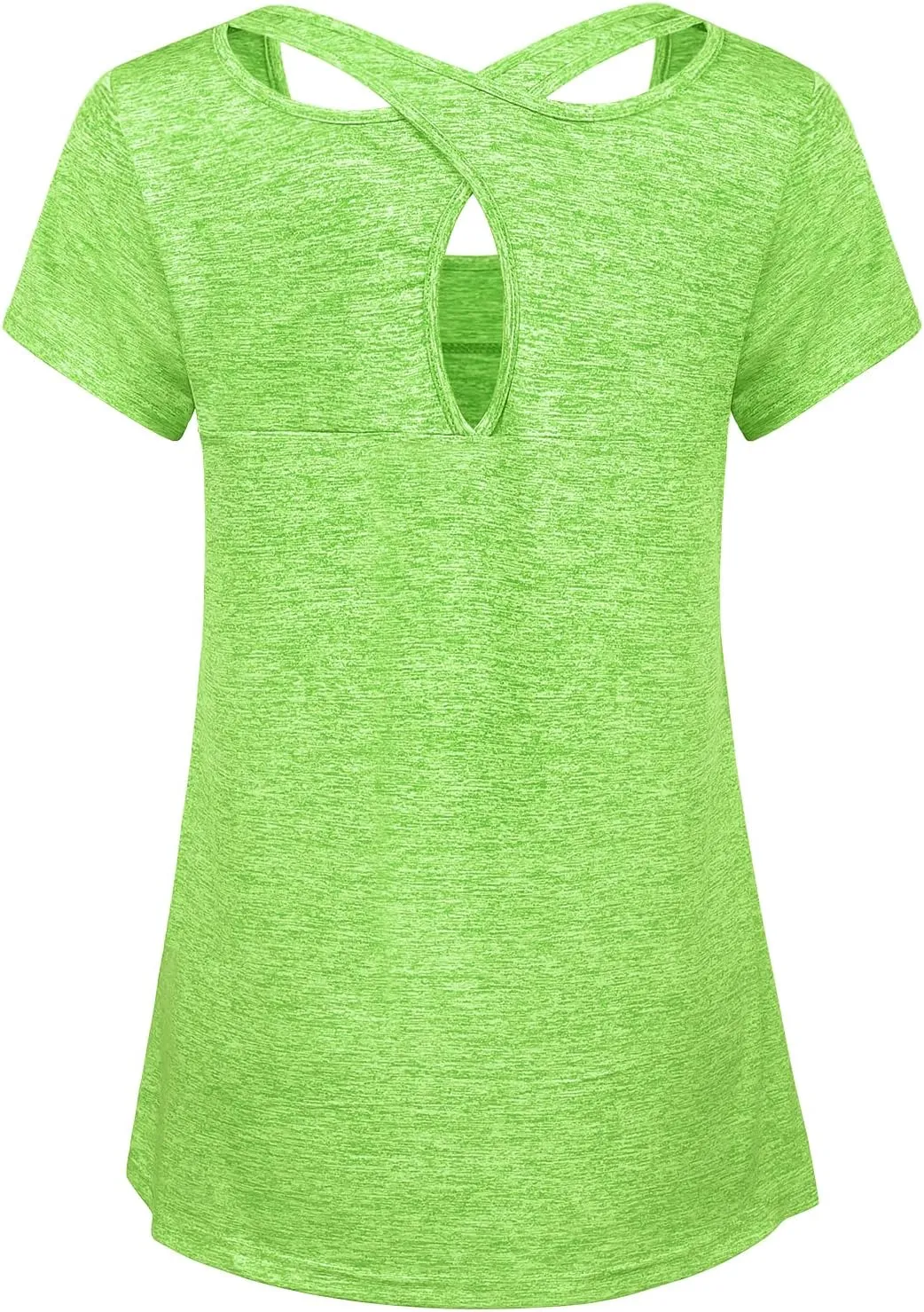 Kimmery Woman Short Sleeve Round Neck Criss Cross Back Yoga Shirt