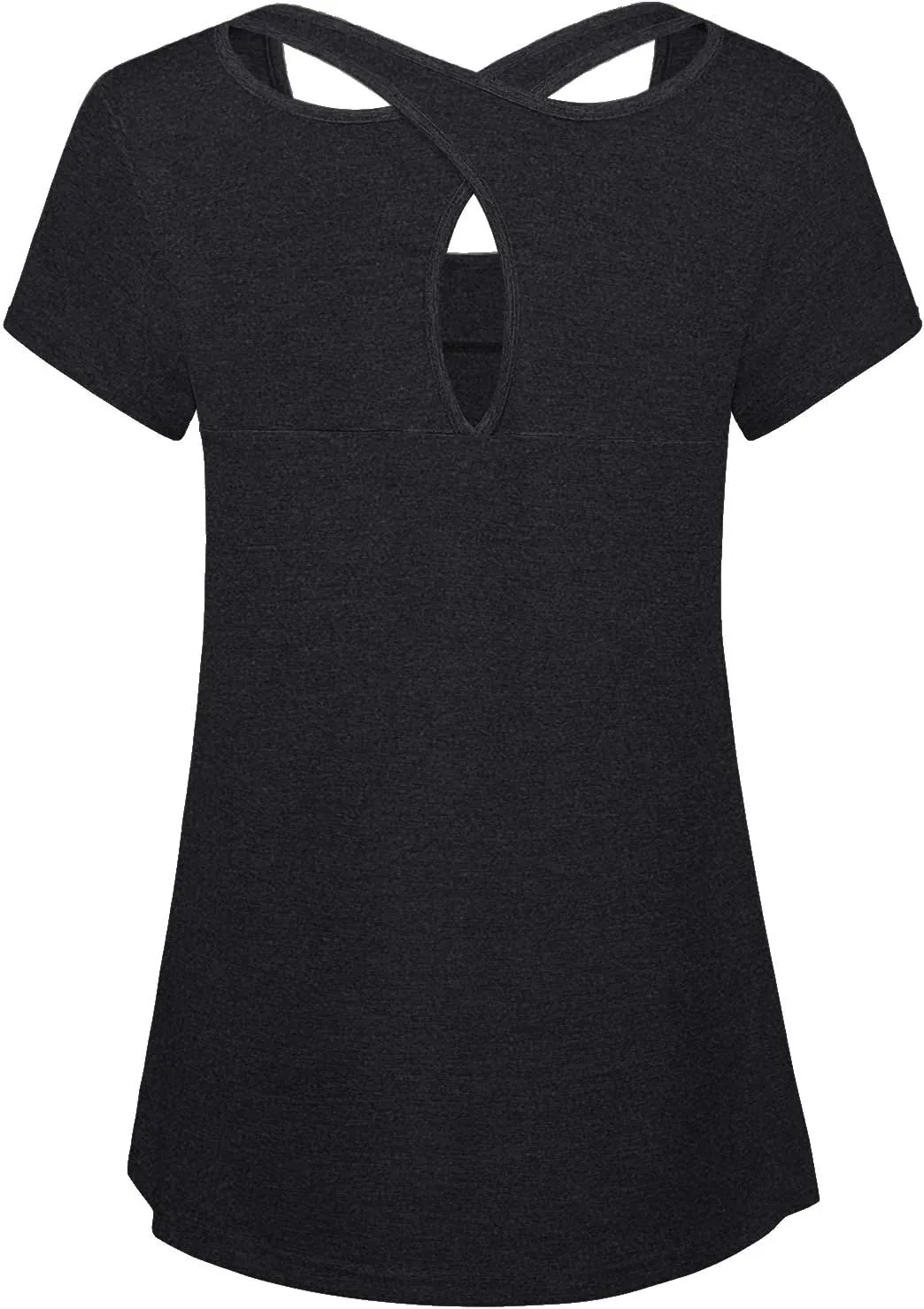 Kimmery Woman Short Sleeve Round Neck Criss Cross Back Yoga Shirt