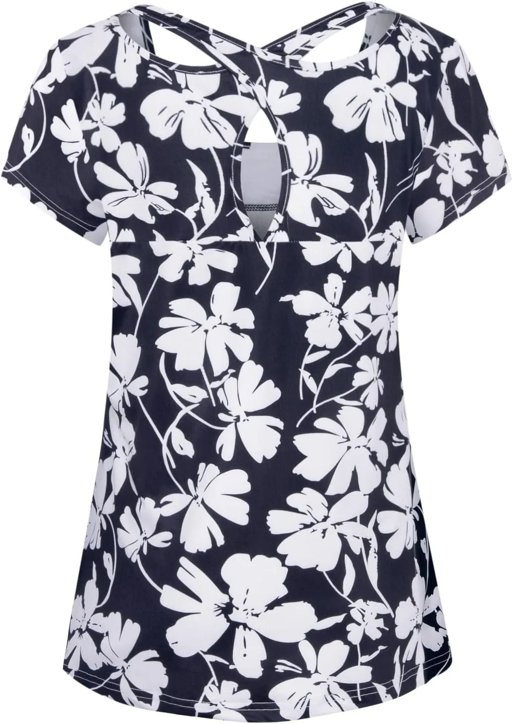 Kimmery Woman Short Sleeve Round Neck Criss Cross Back Yoga Shirt