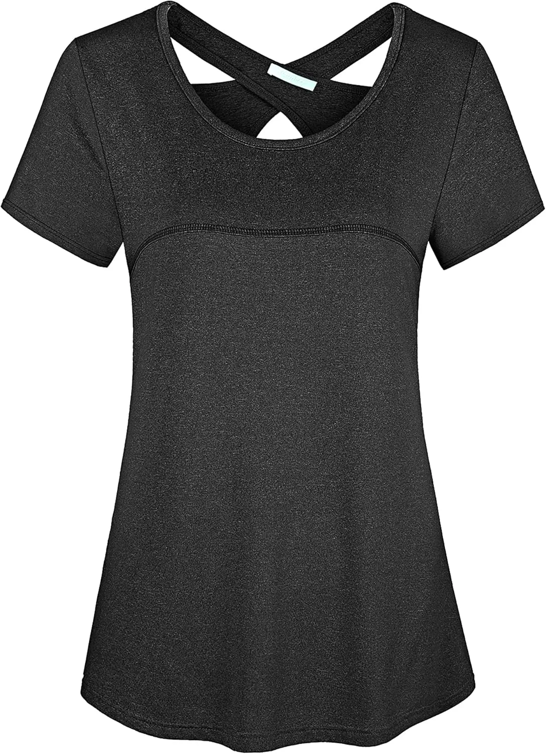Kimmery Woman Short Sleeve Round Neck Criss Cross Back Yoga Shirt