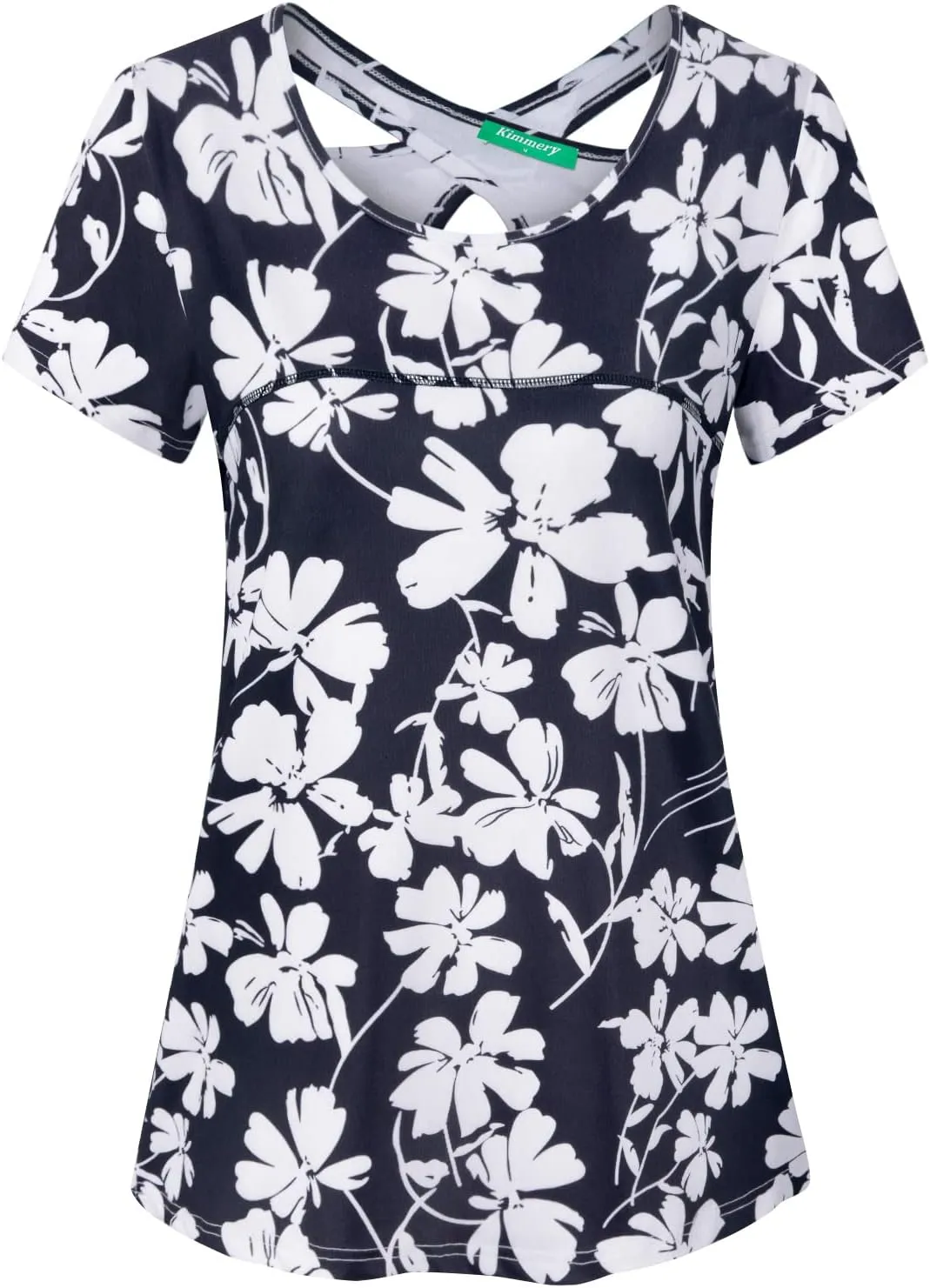 Kimmery Woman Short Sleeve Round Neck Criss Cross Back Yoga Shirt